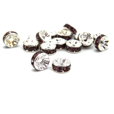 8 mm Silver-Plated Round Rhinestone Spacers, Rhinestone Rondelles, Strass Rondelles- Various Colours - 10 pc