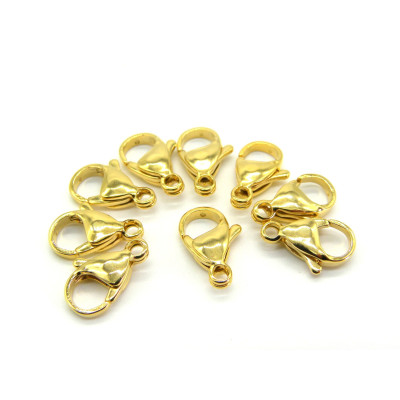 15 x 9 x 4 mm Große Karabinerverschlüsse aus Edelstahl - 24 K vergoldet (10 Stück)