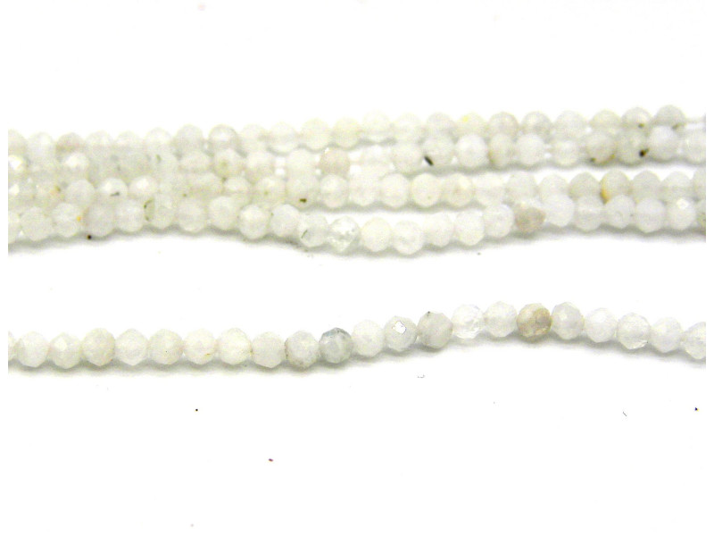 Runde facettierte Mondstein-Mini-Perlen, winzige geschliffene Edelsteinperlen - 2 mm - Strang (145 Perlen)