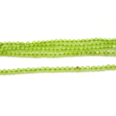 Runde facettierte Peridot Mini-Perlen, winzige geschliffene Edelsteinperlen - 2 mm - Strang (178 Perlen)