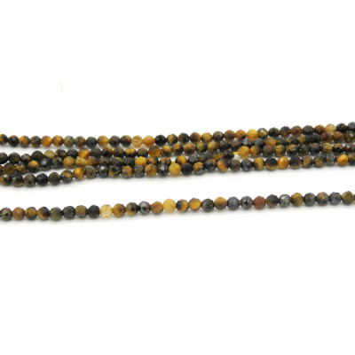 Runde facettierte Tigerauge-Mini-Perlen, winzige geschliffene Edelsteinperlen - 2,5 mm - 1 Strang (180 Perlen)