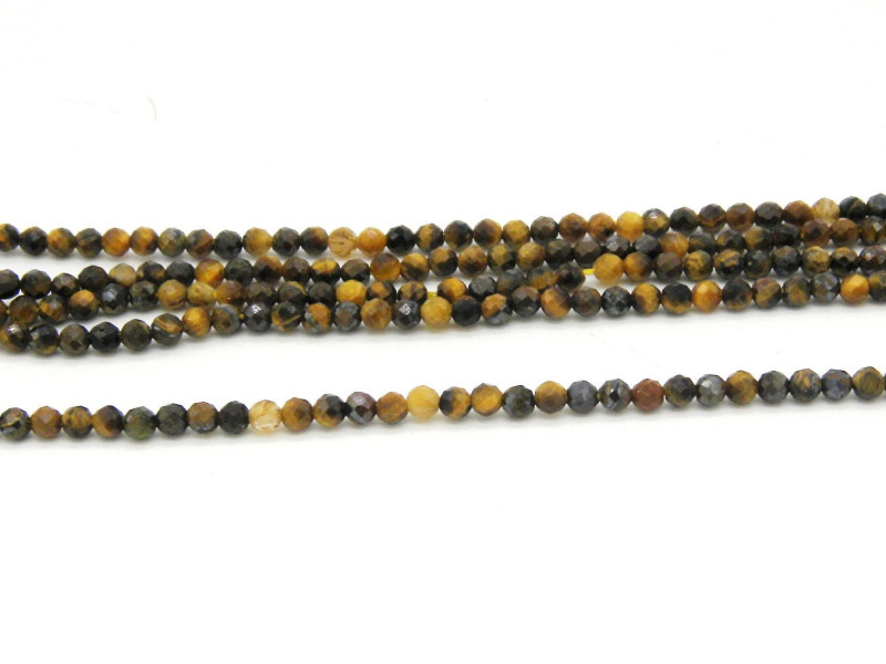 Runde facettierte Tigerauge-Mini-Perlen, winzige geschliffene Edelsteinperlen - 2,5 mm - 1 Strang (180 Perlen)