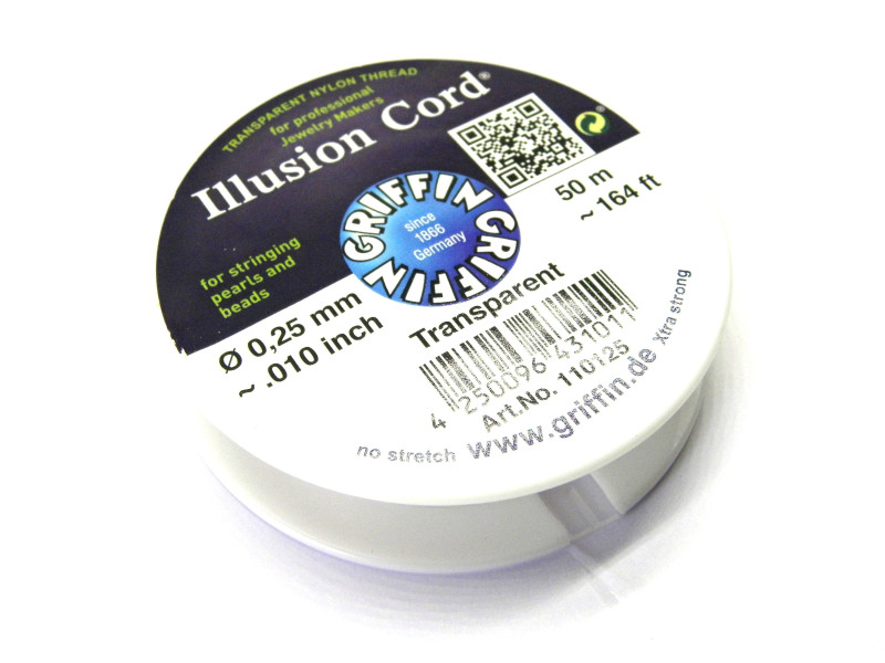 0.25 mm (.010 Inch) Griffin Illusion Cord Fine Beading Nylon Thread for Jewellery - 50 m (164 ft)