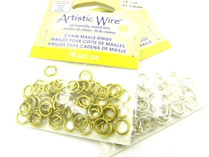 Artistic Wire 5.56 mm (I.D. 7/32 Inch) x 1 mm (18 GA) Non-Tarnish Brass Chain Maille Jump Rings - Silver or Gold Plated