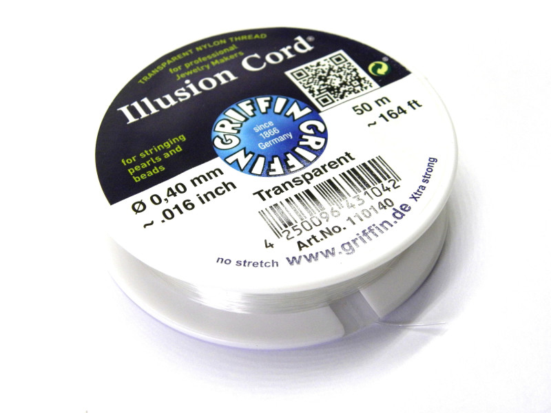 0.40 mm (.016 Inch) Griffin Illusion Cord Fine Beading Nylon Thread for Jewellery - 50 m (164 ft)