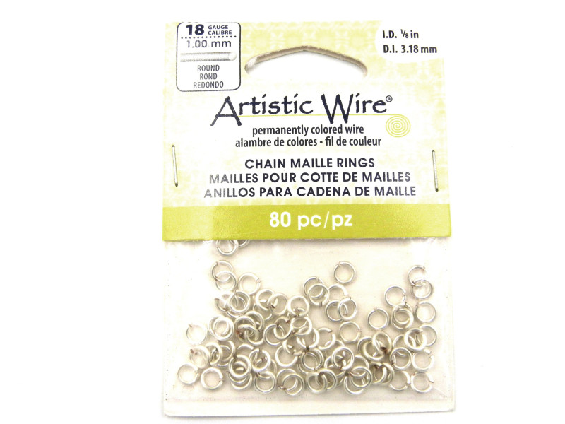 Artistic Wire  3,18 mm (I.D.) x 1 mm (Stärke) Chainmaille Biegeringe - Versilbert (80 St.)