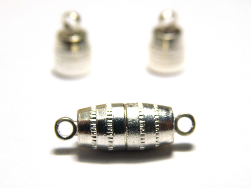 11 x 6 mm Magnetic Clasp made of Brass for Jewellery - Silver-Plated (2 Pc.)