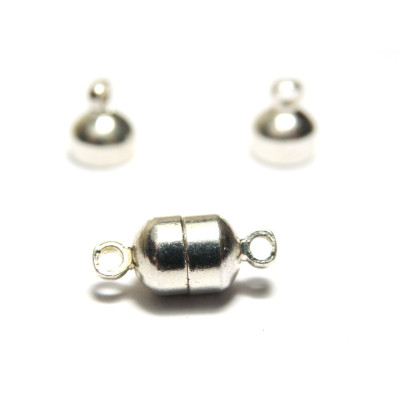 6 x 8 mm Magnetic Button Clasp for Jewellery - Silver Plated (2 Pc.)