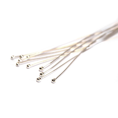 50 mm Thin Long 925 Sterling Silver Ball Head Pins - 10 Pc