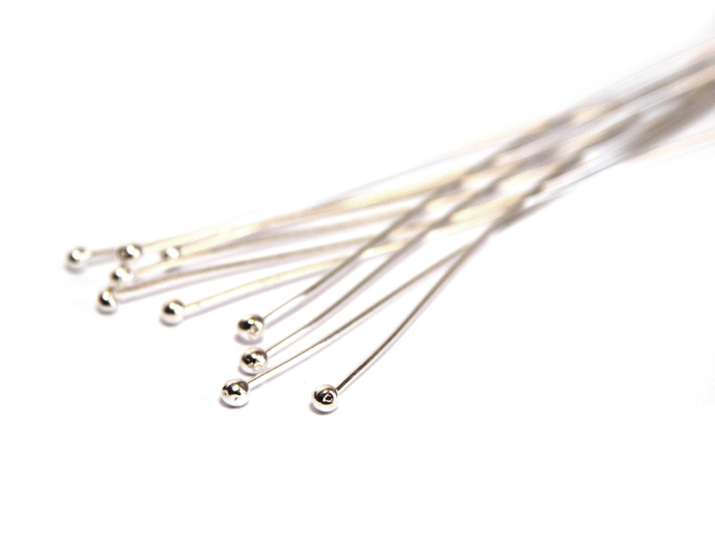 50 mm Thin Long 925 Sterling Silver Ball Head Pins - 10 Pc