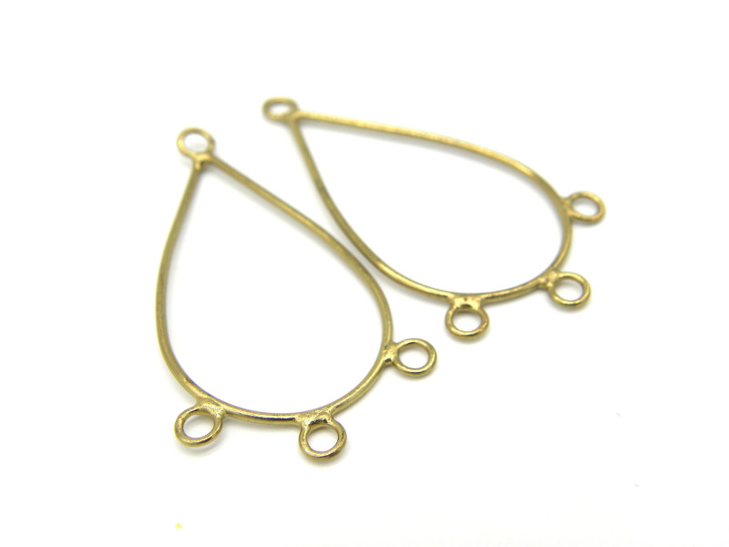 Ohrringanhänger-Komponenten tropfenförmig 43 x 22 mm aus Messing mit drei Ösen - Farbe Gold (1 Paar od. 3 Paare)