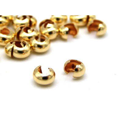 3 mm Small Gold-Filled Brass Round Crimp Bead Covers, Knot Covers - 14K Gold-Filled - 5 Pc. 3 mm Small Gold-Filled Brass Roun
