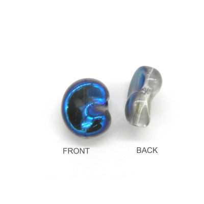 Fantasy-Perlen in Puffbohnenform 18 x 15 mm - Kristall mit blaue Flare Halbbeschichtung (6 Stck.)