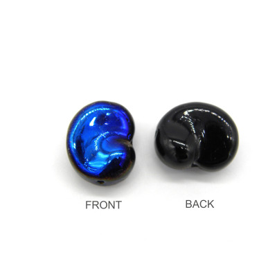 Fantasy-Perlen in Puffbohnenform 18 x 15 mm - Schwarz mit Azuro-Blau Halbbeschichtung (6 Stck.)