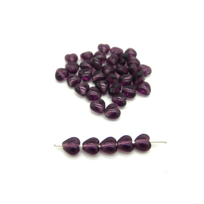Traditionelle 6 x 6 mm Tschechische Herzperlen aus Glas - Amethyst Lila (20 Perlen)