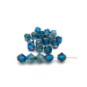 6 mm Czech MC Faceted Glass Bicone Beads - Dark Aq...