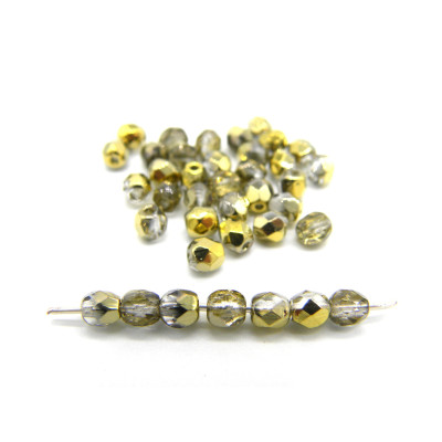 4 mm (0.16 Inch) Round Faceted Fire-polished Czech Glass Beads - Crystal Gold (90 Beads)