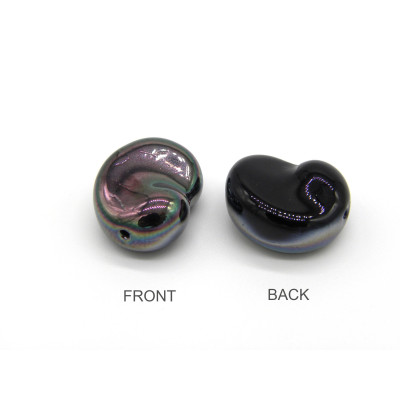 Fantasy-Perlen in Puffbohnenform 18 x 15 mm - Schwarz mit braunes Flare Halbbeschichtung (6 Stck.)