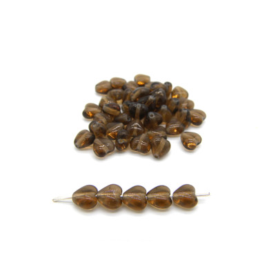 Traditionelle 6 x 6 mm Tschechische Herzperlen aus Glas - Rauchtopas (20 Perlen)