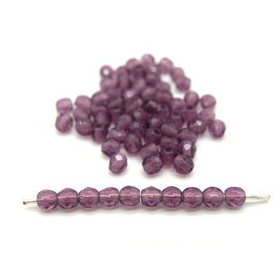 3 mm (0.12 Inch) Round Faceted Fire-polished Czech Glass Beads - Amethyst Purple (80 Beads)