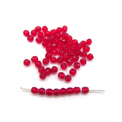 3 mm (0.12 Inch) Round Faceted Fire-polished Czech Glass Beads - Siam Red (80 Beads)