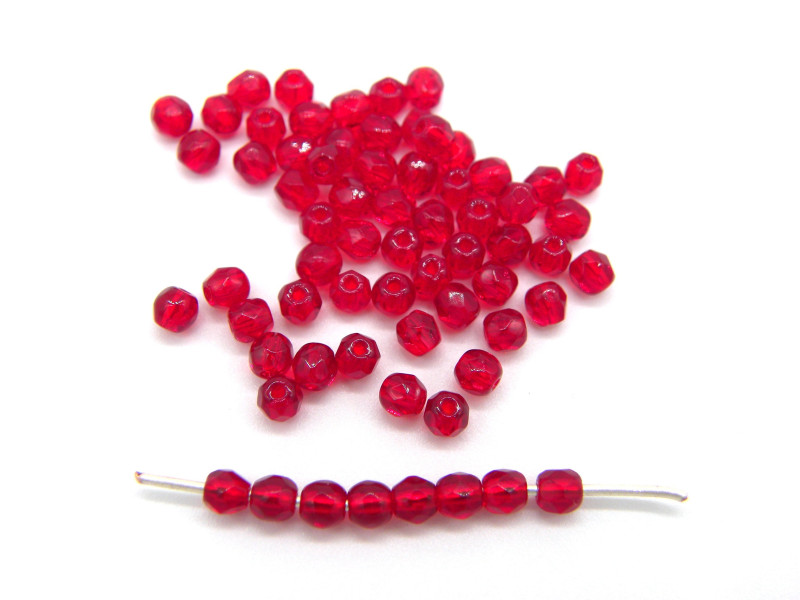 3 mm  Round Faceted Fire-polished Czech Glass Beads - Siam Red (80 Beads)