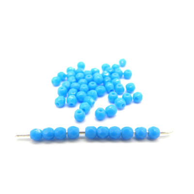 3 mm (0.12 Inch) Round Faceted Fire-polished Czech Glass Beads - Turquoise Blue (80 Beads)