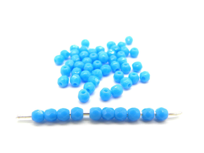3 mm  Round Faceted Fire-polished Czech Glass Beads - Turquoise Blue (80 Beads)