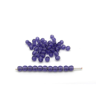 3 mm (0.12 Inch) Round Faceted Fire-polished Czech Glass Beads - Tanzanite Purple (80 Beads)