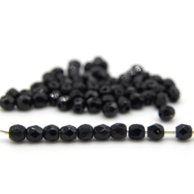 3 mm (0.12 Inch) Round Faceted Fire-polished Czech Glass Beads - Jet Black (80 Beads)