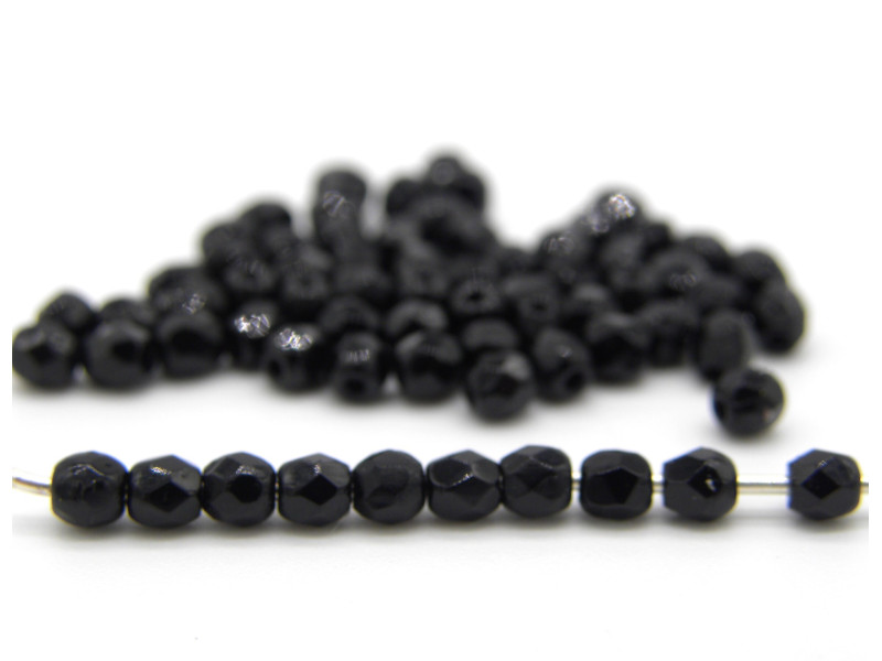 3 mm Small Round Fire-polished Glass Beads - Jet Black - 80 pc