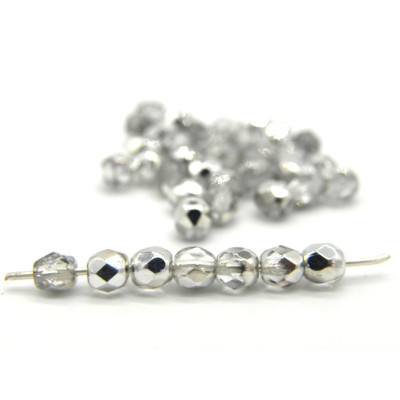 4 mm (0.16 Inch) Round Faceted Fire-polished Czech Glass Beads - Crystal Labrador Silver (90 Beads)