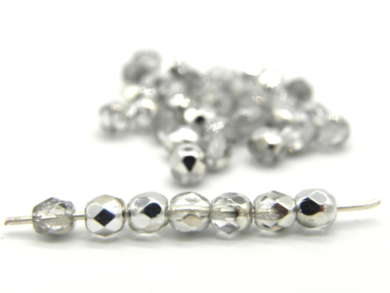 90 Stck. Runde tschechische feuerpolierte Glasschliffperlen, facettierte Glasperlen 4 mm - Crystal Labrador