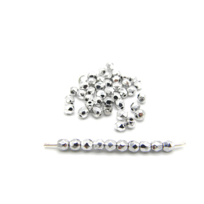 3 mm (0.12 Inch) Round Faceted Fire-polished Czech Glass Beads - Crystal Silver Full Coating (80 Beads)