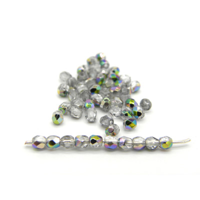 3 mm (0.12 Inch) Round Faceted Fire-polished Czech Glass Beads - Crystal Vitrail Half Coating (80 Beads)