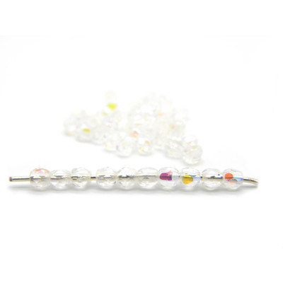 3 mm (0.12 Inch) Round Faceted Fire-polished Czech Glass Beads - Crystal AB Coating (80 Beads)