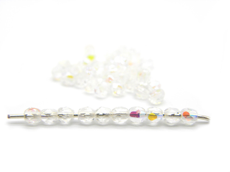 3 mm  Round Faceted Fire-polished Czech Glass Beads - Crystal AB Coating (80 Beads)