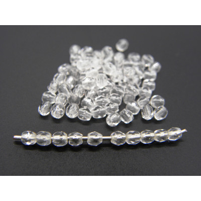 3 mm (0.12 Inch) Round Faceted Fire-polished Czech Glass Beads - Crystal Clear (80 Beads)