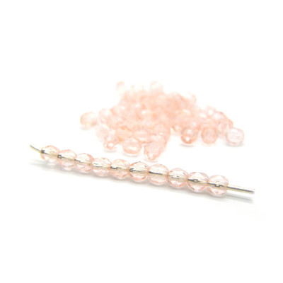 3 mm (0.12 Inch) Round Faceted Fire-polished Czech Glass Beads - Rosaline Pink (80 Beads)