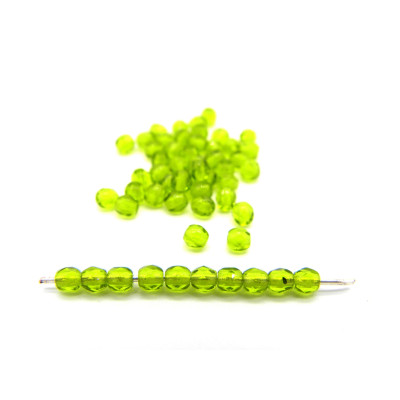 3 mm (0.12 Inch) Round Faceted Fire-polished Czech Glass Beads - Olivine Green (80 Beads)