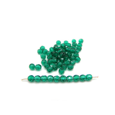 3 mm (0.12 Inch) Round Faceted Fire-polished Czech Glass Beads - Emerald Green (80 Beads)