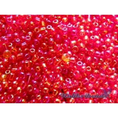 11/0 (2 mm) Round Glass Seed Beads, Round Rocailles - Red AB transparent - 15 g or 50 g