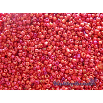 11/0 (2 mm) Round Glass Seed Beads, Round Rocailles - Red AB opaque - 15 g or 50 g