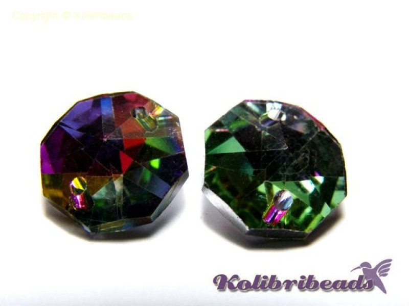 Faceted Octagon Glass Sew-on Stones 14 mm - Medium Vitrail - 6 pc