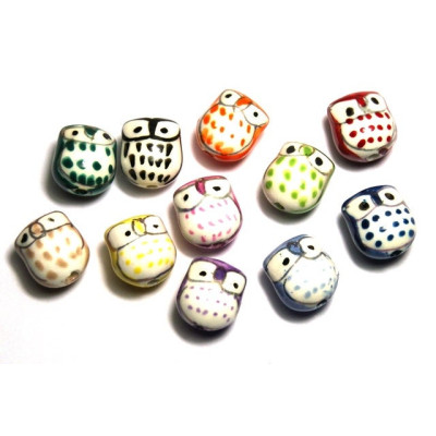 17 mm Large Hand painted Ceramic Owl Beads - Mixed Colours or Colour Pairs