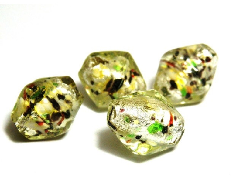 15 mm Large Hand-Made Bicone Silver Foil Glass Beads, Lampwork Glass Bicone Beads - Speckled White - 4 pc 15 mm Large Hand-Made Bicone Silver Foil Glass Beads, Lampwork Glass Bicone Beads - Speckled White - 4 pc