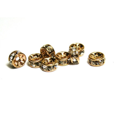 6 mm Grade A Round Rhinestone Spacers Strass Rondelles - Copper/Crystal - 10 pc