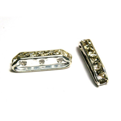 21 mm Grade A Rhinestone Separator with 3 Holes - Silver/Crystal (5 pc)