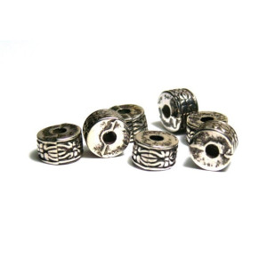 25 pc. Metallised Plastic Drum Beads with Tribal P... 25 pc. Metallised Plastic Drum Beads with Tribal P...