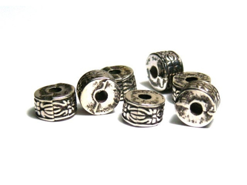 25x Metallisierte Plastik Walzenperlen mit Tribalmuster - 8,5 mm